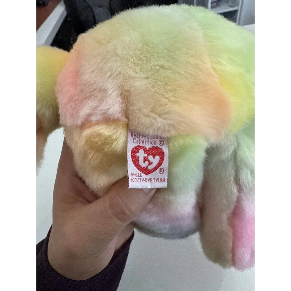 TY‎ Beanie Baby Large Peace Buddy Bear Plush Stuffed Toy Rainbow Pastel Vintage